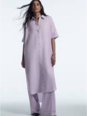 COS Light Lilac Oversized Linen Midi Shirt Button-Down Shirt Dress Size Small